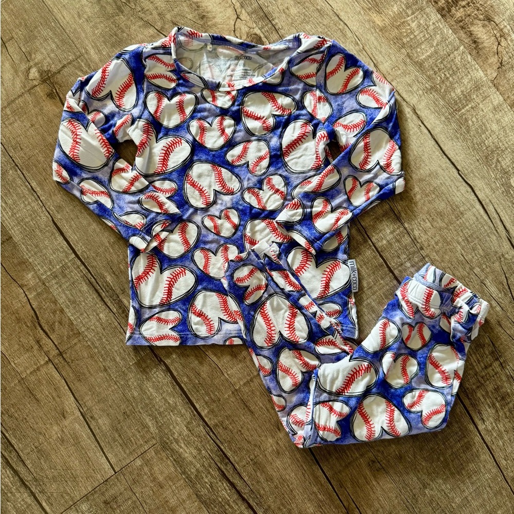 Milk + Coco Bamboo Pajama Set 2T‎ Baseball Heart 2 Piece PJs Unisex Toddler Soft